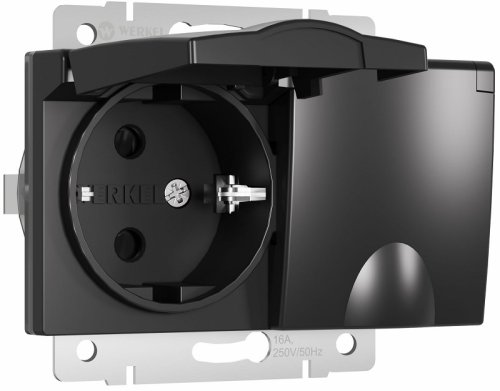 Розетка с заземлением без рамки Werkel 1-м. 2-мод. крышка шторки IP44 белый картинка